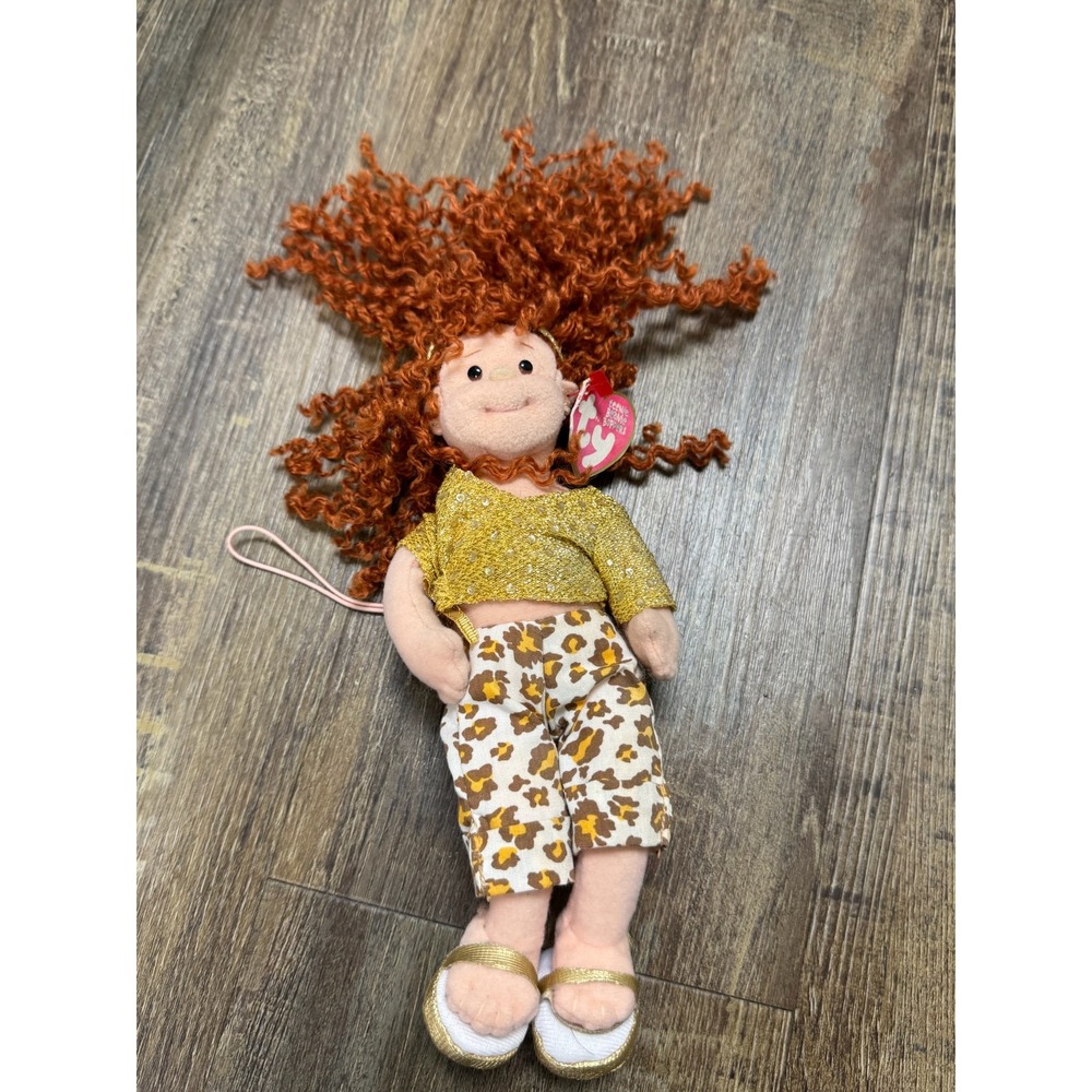 Ty Teenie Beanie Boppers Trendy Tracy Red Curly Hair Leopard Pants Plush Doll